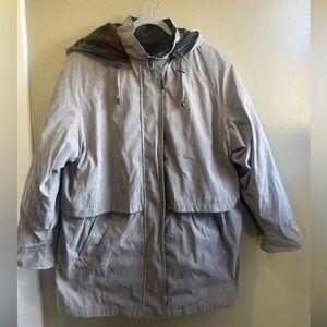 Liz Claiborne 2x Faux Suede Jacket Taupe Removable Hood flannel lining classic